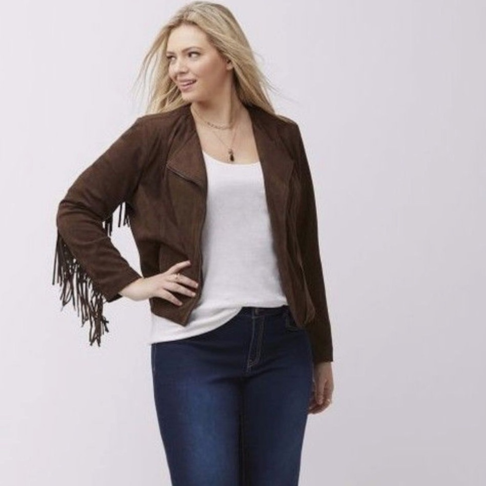 Lane Bryant Dark Brown Fringe Leather Jacket